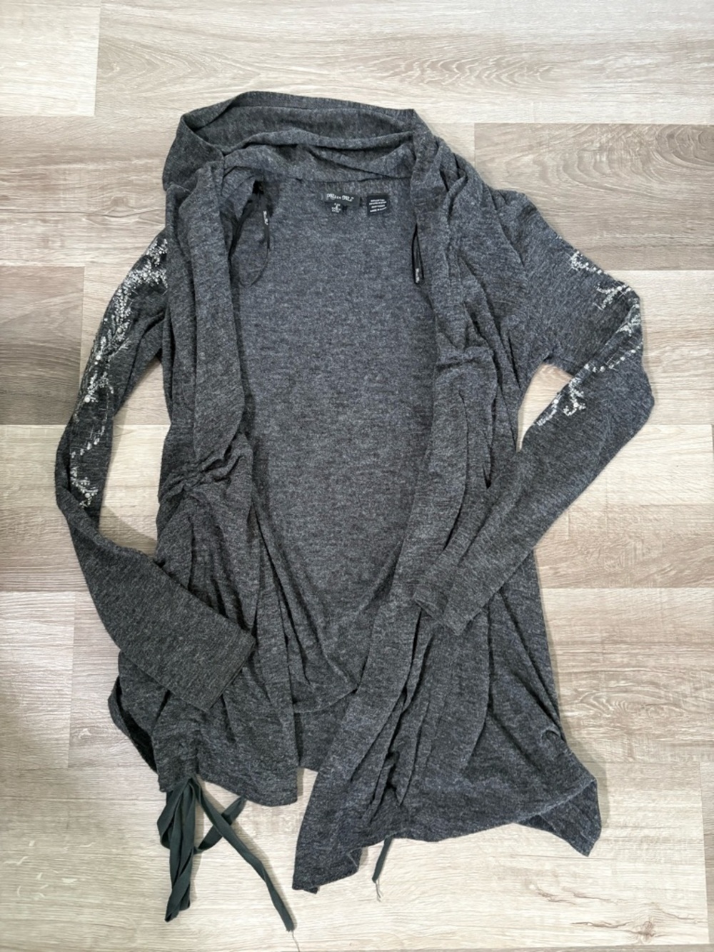 Miss Me Express Cozy Open-Front Hooded Cardigan Sweater - Charcoal Gray